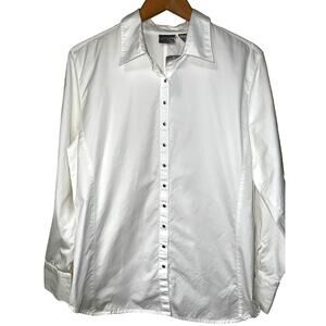 Chico's Shirt Womens 12 Large 100% Cotton Poplin Snap Front Cuff Optic White Top